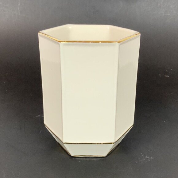 Kassatex St Honore White Gold Octagonal Ceramic Tumbler & Cotton Jar Set - Picture 4 of 13